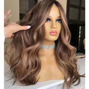 Blossombel 100% Joods haar - Europese Remy hair - Pruik- met bruine highlights-balayage style - 13x4 lace front