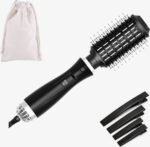 Blossombel - 3 - Magic Warme luchtborstel - zwart-Ovale-Haardroger(6cm diameter)-( 1200W) Voluminiserende borstel,Tweedeling -zwart/silver plus styling kammetje ,haarband,4 haarspelden en opbergtasje cadeau voor haar.