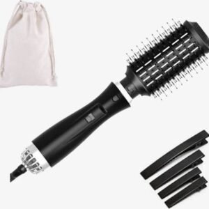 Blossombel - 3 - Magic Warme luchtborstel - zwart-Ovale-Haardroger(6cm diameter)-( 1200W) Voluminiserende borstel,Tweedeling -zwart/silver plus styling kammetje ,haarband,4 haarspelden en opbergtasje cadeau voor haar.