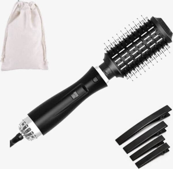 Blossombel - 3 - Magic Warme luchtborstel - zwart-Ovale-Haardroger(6cm diameter)-( 1200W) Voluminiserende borstel,Tweedeling -zwart/silver plus styling kammetje ,haarband,4 haarspelden en opbergtasje cadeau voor haar.