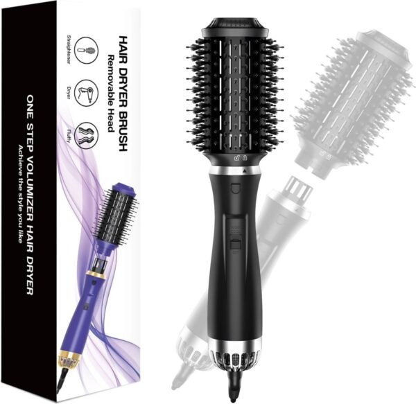 Blossombel - 3 - Magic Warme luchtborstel - zwart-Ovale-Haardroger(6cm diameter)-( 1200W) Voluminiserende borstel,Tweedeling -zwart/silver plus styling kammetje ,haarband,4 haarspelden en opbergtasje cadeau voor haar.