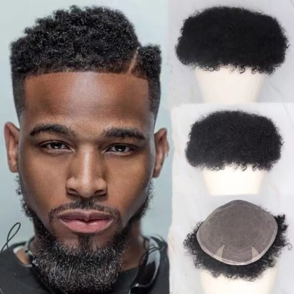 Blossombel - Afrowig- Pruik- Voor mannen-6 (15cm ) replaceable toupee Indianse Remy echt haar 8X10