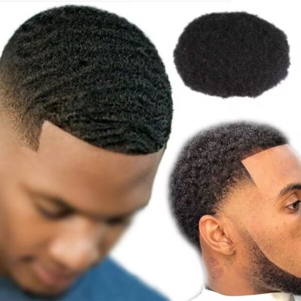Blossombel - Afrowig- Pruik- Voor mannen-6 (15cm ) replaceable toupee Indianse Remy echt haar 8X10