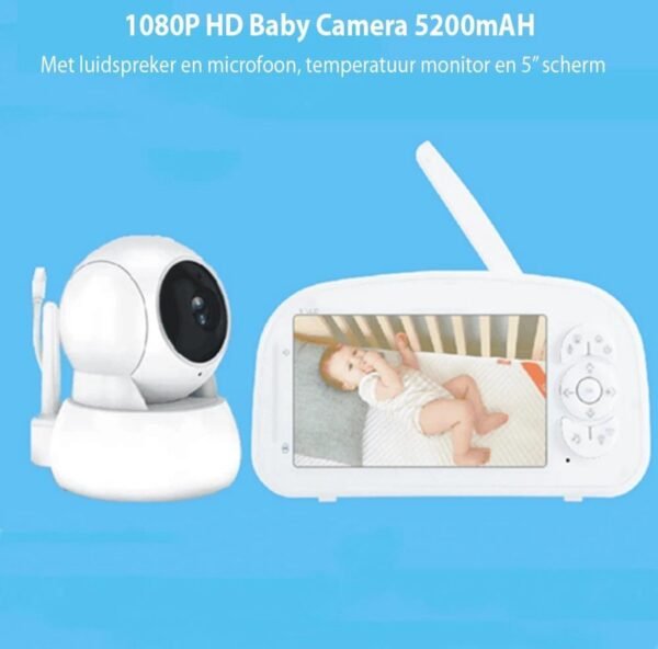Blossombel Baby Monitor Pro – Babyfoon met Camera, 5" HD Scherm, Nachtvisie & Terugspreekfunctie