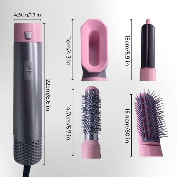 Blossombel Brush Kit - 5 in 1 Haar Droger - Air Brush Styler- 5 in 1 Hair Dryer – De Ultieme Multifunctionele Haar Styler- Rose/Grijs