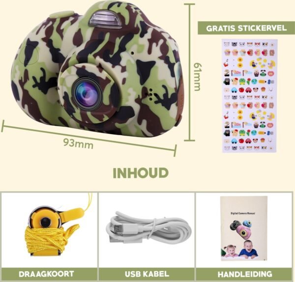 Blossombel Digitale Kindercamera – 1080P Kids Camera met 32GB SD-kaart, USB-oplaadbaar, Camouflage Design