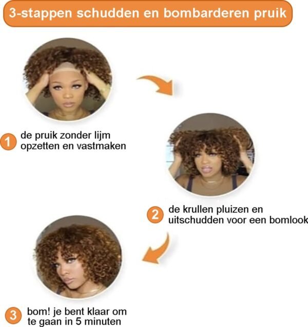 Blossombel Vietnamese waterwave human hair pruik, bruin met karamel highlights - 99J 12A - fringes 12"
