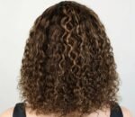 Blossombel Vietnamese waterwave human hair pruik, bruin met karamel highlights - 99J 12A - fringes 12"
