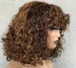 Blossombel Vietnamese waterwave human hair pruik, bruin met karamel highlights - 99J 12A - fringes 12"