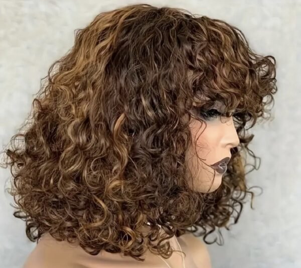 Blossombel Vietnamese waterwave human hair pruik, bruin met karamel highlights - 99J 12A - fringes 12"