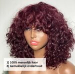 Blossombel Vietnamese water wave human hair wig - pruik burgundy 12A - fringes 12"