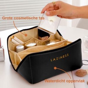 Blossombel Cosmetica tas - Ruime inhoud - multifunctionele make-up tas - make-up organizer - duurzaam PU leer - Zwart