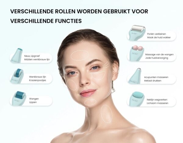 Bio Roller G10 – Derma Roller Huidverzorging Kit met 720 Naalden, Jade Roller & Gezichtsborstel