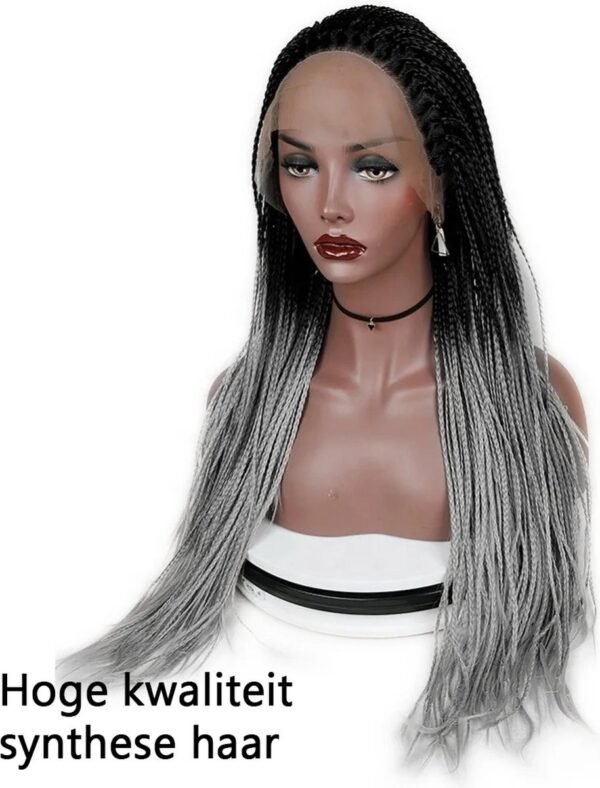 Blossombel Ombre gevlochten lace front wig - pruiken - zwart/grijs - 76 cm