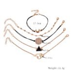 Set van 6 Bohemian Armbanden – Zwarte Touw & Goudkleurige Kettingen met Symbolen